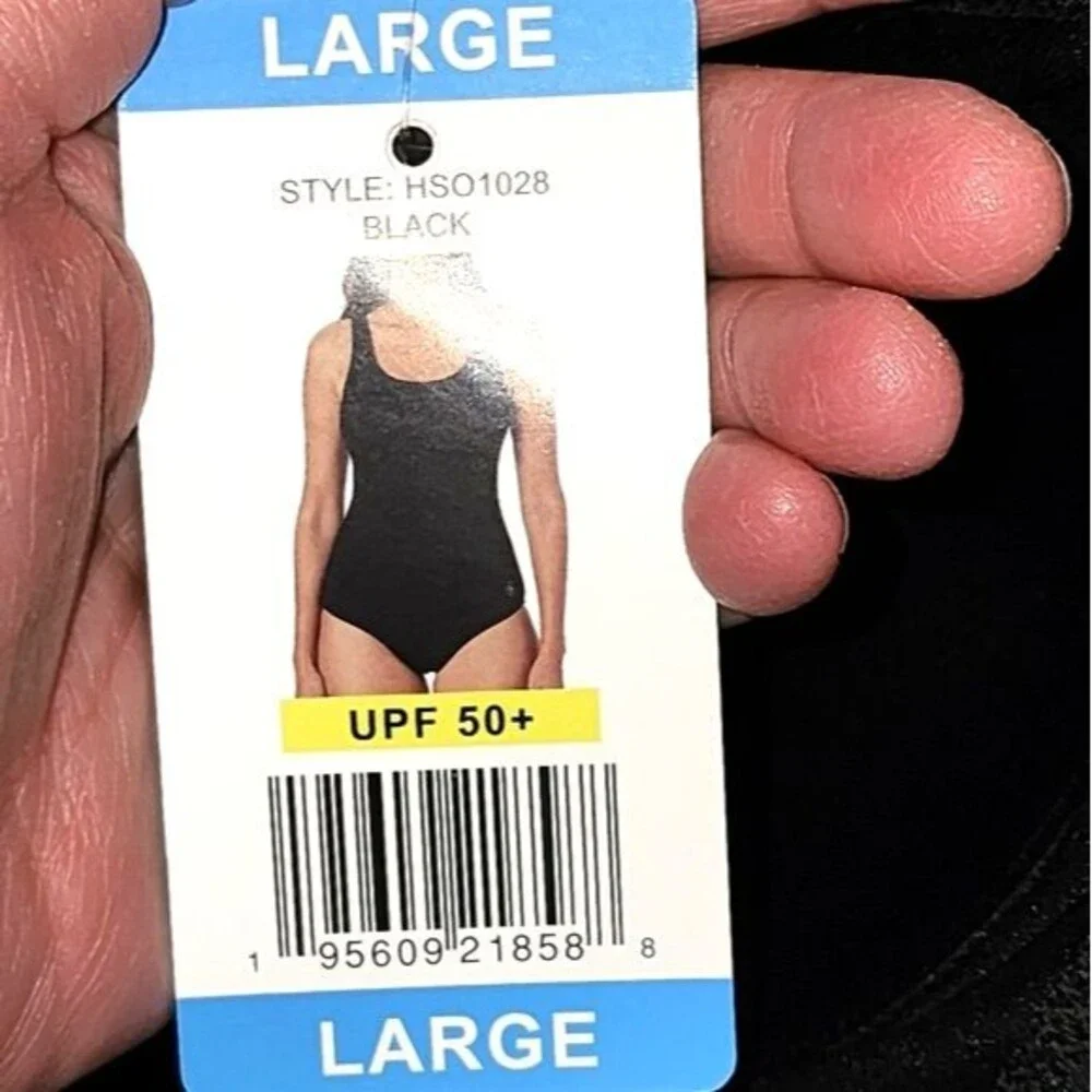 Hurley HSO1028 Black Ribbed‎ One Piece Swimsuit Size L